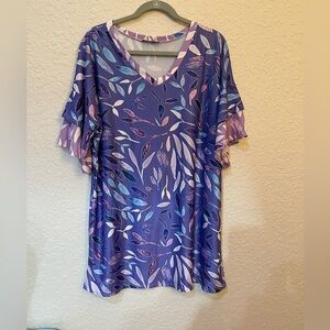 Purple Leaf Print V-Neck Mumu dress